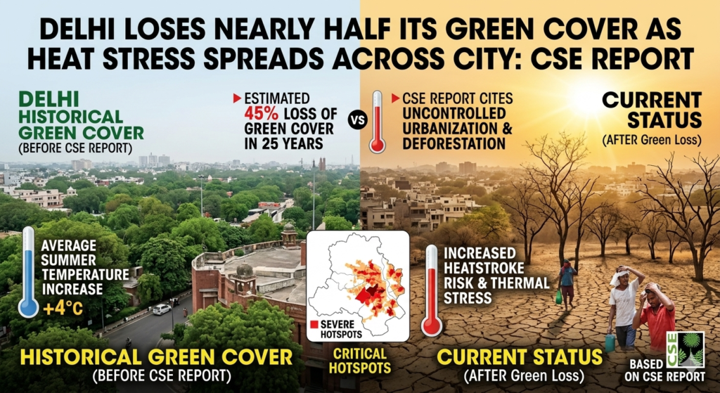 Delhi Loses Nearly Half Its Green Cover as Heat Stress Spreads Across City: CSE Report